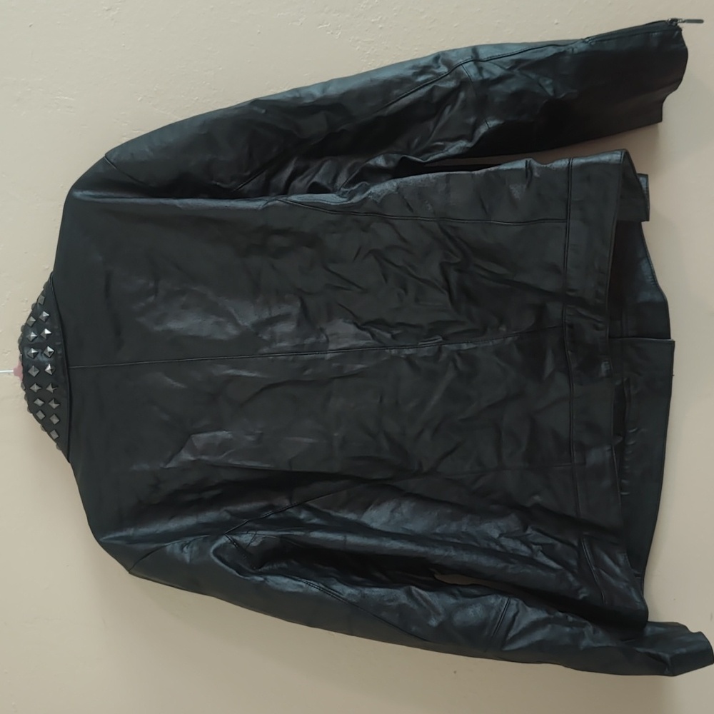 Jessica London Black Studded Leather Jacket Woman's Size 24 - Picture 9 of 9